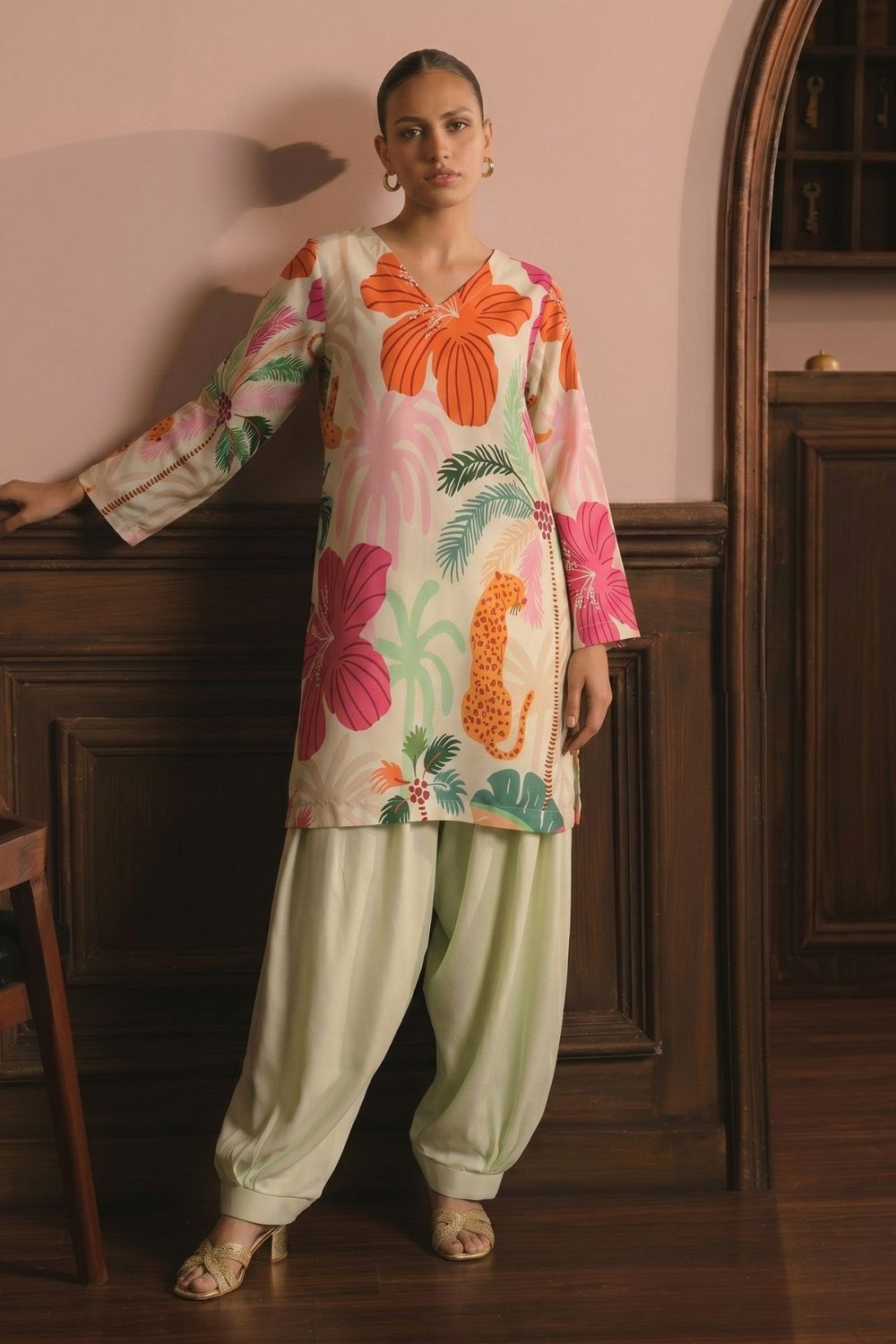 Pistachio Green Printed Poly Lawn Kurta Set Online in Dubai UAE Abudhabi Ajman Sharjah