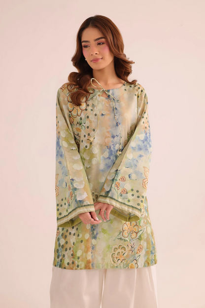 Pistachio Green Printed Poly Lawn Kurti Online in Dubai UAE Abudhabi Ajman Sharjah