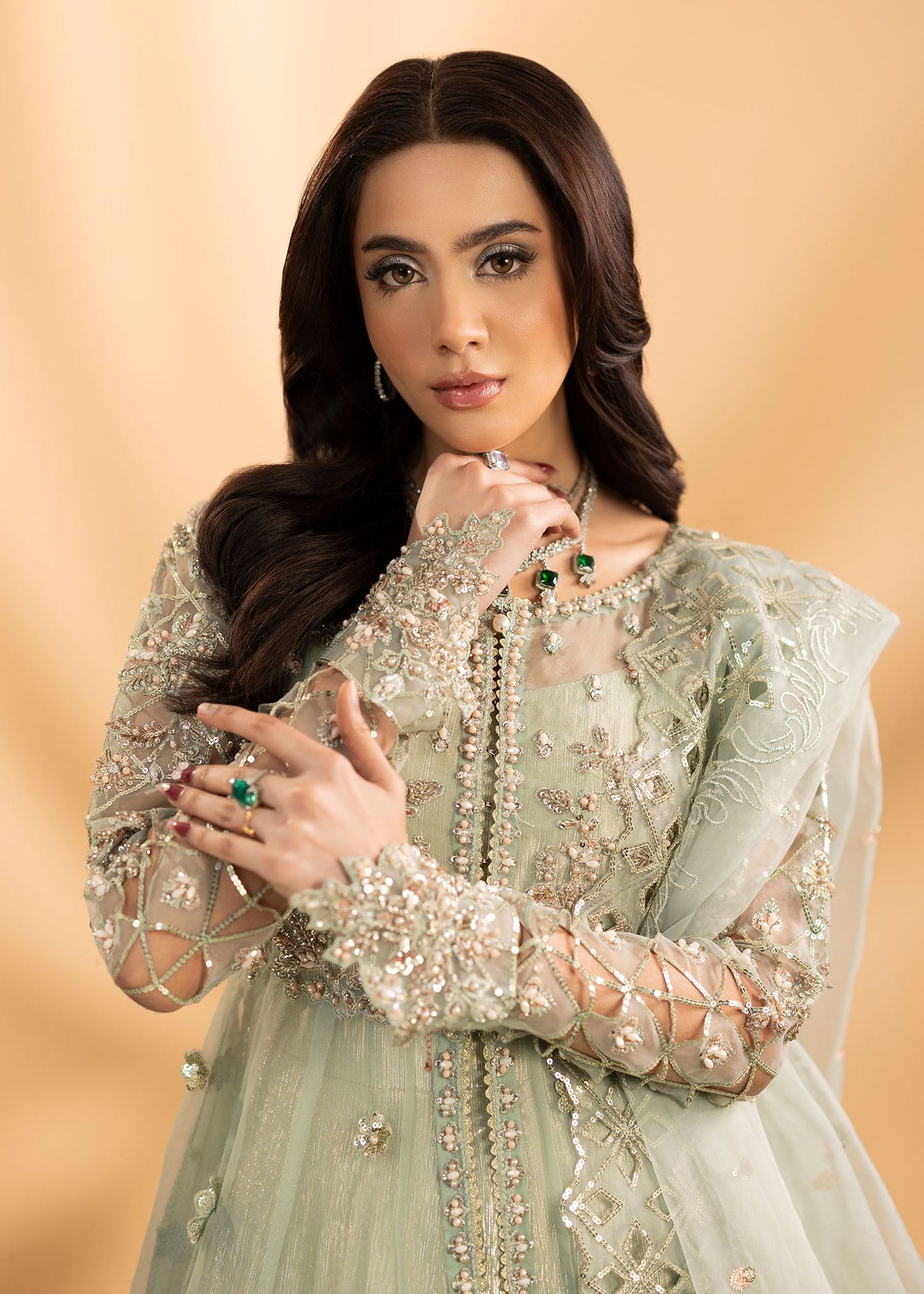 Pistachio Green Raw Silk Formal Maxi Online in Dubai UAE Abudhabi Ajman Sharjah
