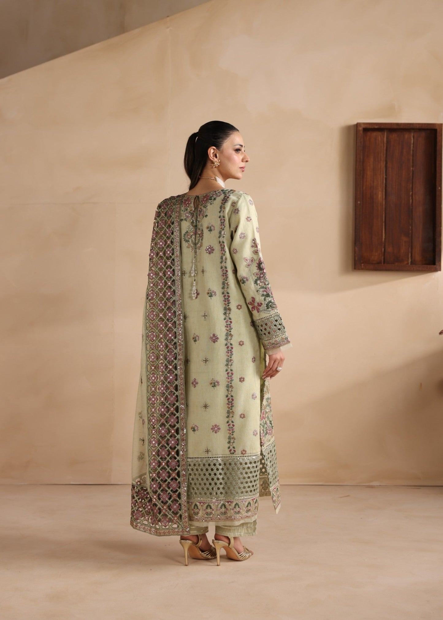 Pistachio Green Raw Silk Trouser Suit Online in Dubai UAE Abudhabi Ajman Sharjah