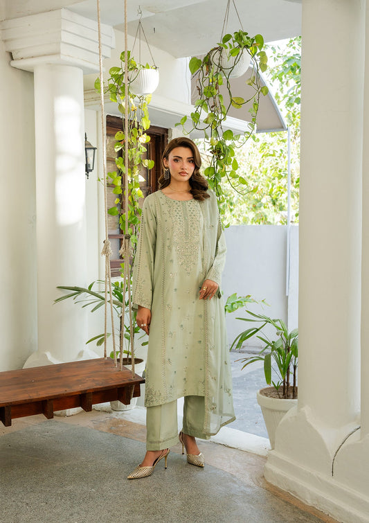 Pistachio Green Viscose Embroidered Suit Online in UK USA Canada