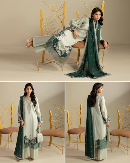 Pistachio Hand Embellished Silk Pakistani Partywear Suit Online in Dubai DXB UAE Abudhabi Meena Bazaar