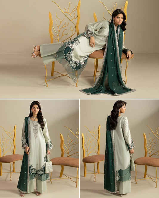 Pistachio Hand Embellished Silk Pakistani Partywear Suit Online in Dubai DXB UAE Abudhabi Meena Bazaar