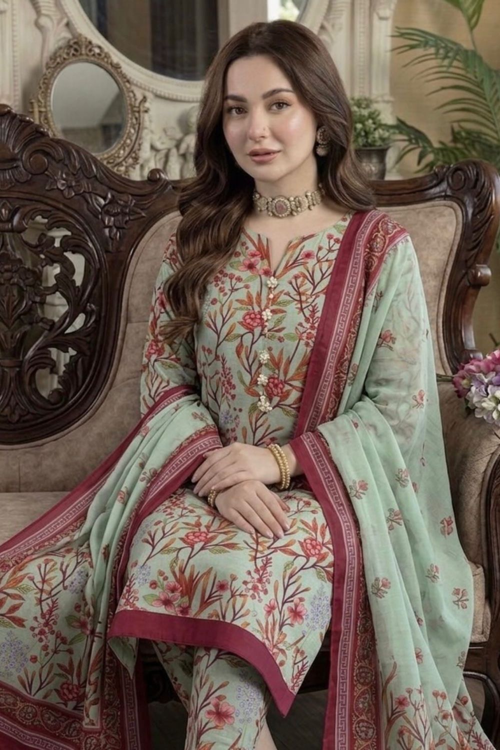Pistachio Printed Lawn Formal Wear Suit Online in Dubai UAE Abudhabi Ajman Sharjah