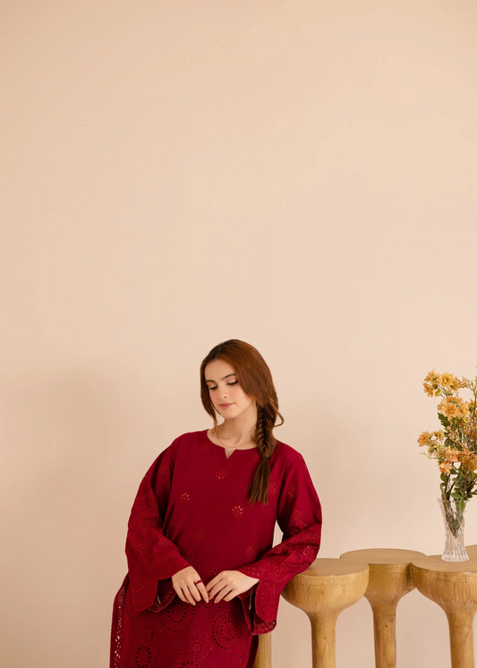 Plain Farshi Shalwar with Fire Red Lawn Kurta Online in KSA Riyadh Saudi Arabia Oman Bahrain Qatar