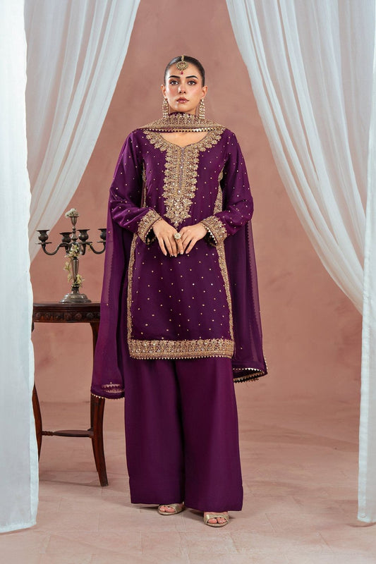 Plum Chiffon Festive Wear Salwar Suit Online in Dubai UAE Abudhabi Ajman Sharjah