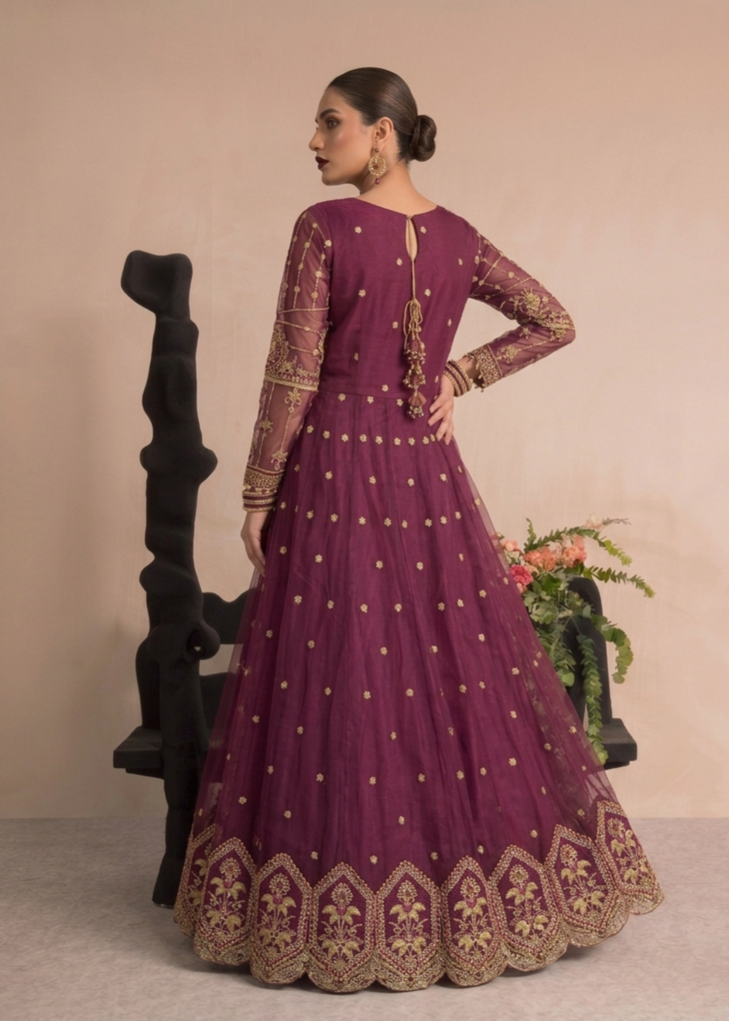 Plum Embellished Organza 3 Piece Suit Online in Dubai DXB UAE Abudhabi Meena Bazaar