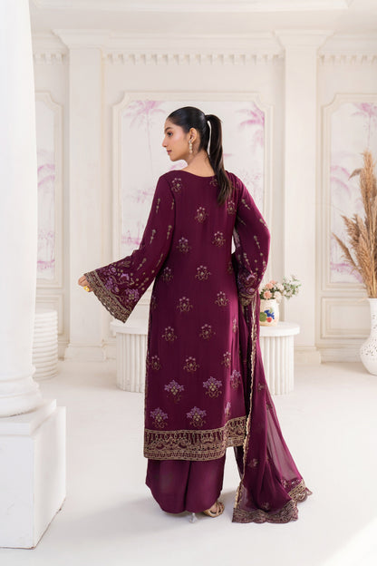 Plum Embroidered Chiffon Kurta Pajama Set Online in Sri Lanka India Australia