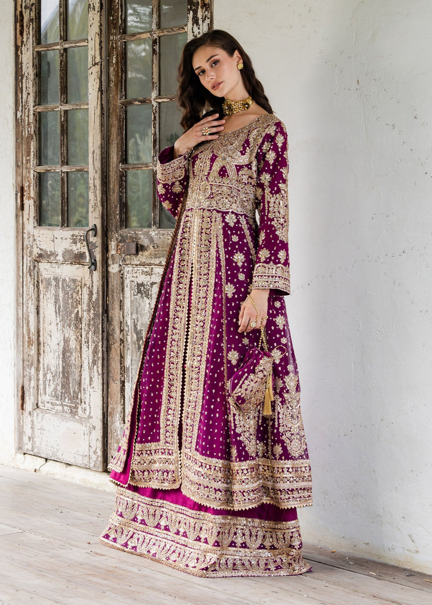 Plum Embroidered Chiffon Pakistani Wedding Outfit Online in Sri Lanka India Australia