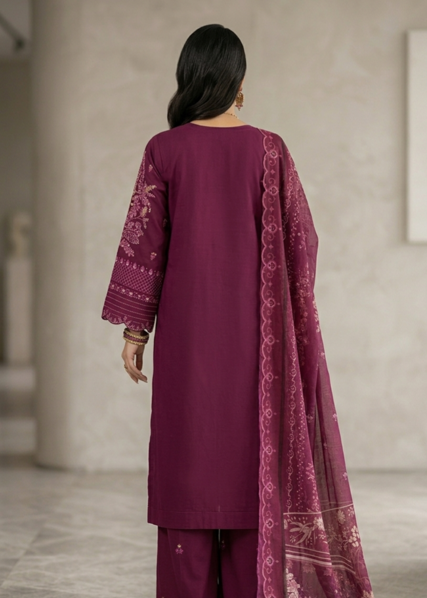 Plum Embroidered Lawn 3 Piece Suit Online in KSA Riyadh Saudi Arabia Oman Bahrain Qatar