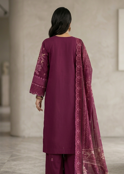 Plum Embroidered Lawn 3 Piece Suit Online in KSA Riyadh Saudi Arabia Oman Bahrain Qatar