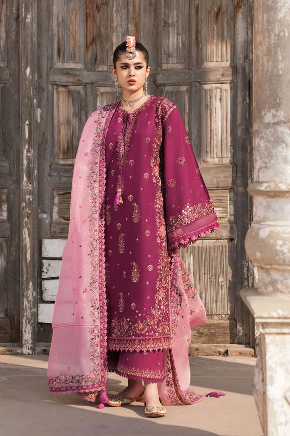 Plum Embroidered Lawn Pakistani Suit Online in Dubai UAE Abudhabi Ajman Sharjah
