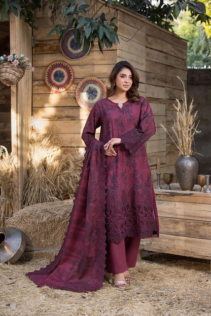 Plum Embroidered Lawn Salwar Suit Online in Dubai UAE Abudhabi Ajman Sharjah