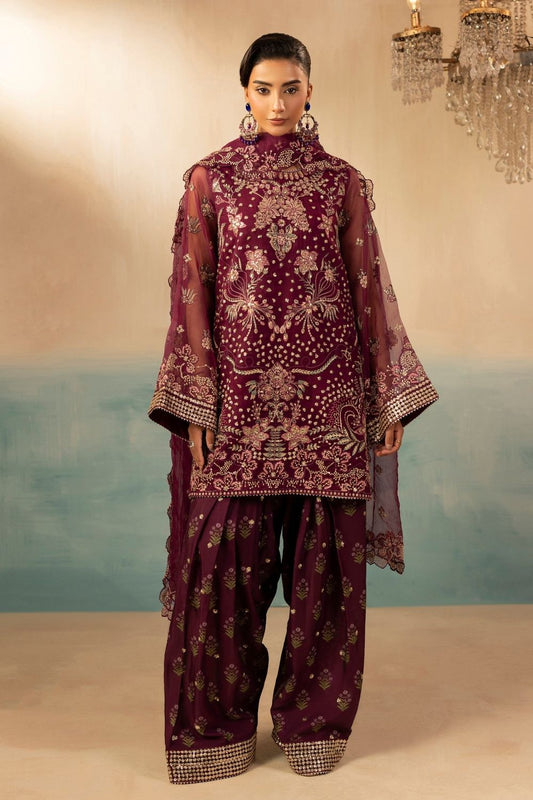 Plum Embroidered Organza Farshi Shalwar Suit Online in Dubai UAE Abudhabi Ajman Sharjah