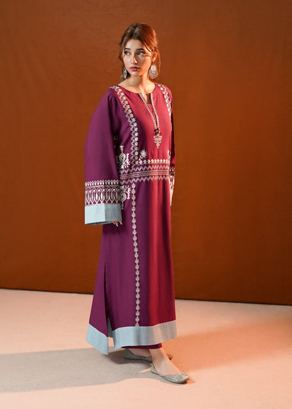 Plum Embroidered Slub Khaddar Kaftan Online in Sri Lanka India Australia