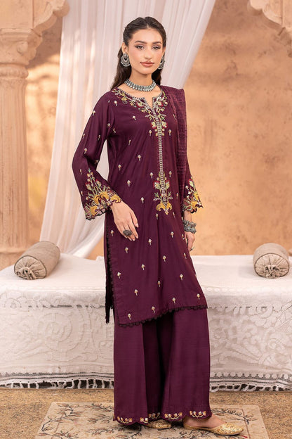 Plum Embroidered Viscose Pakistani Suit Online in Dubai UAE Abudhabi Ajman Sharjah