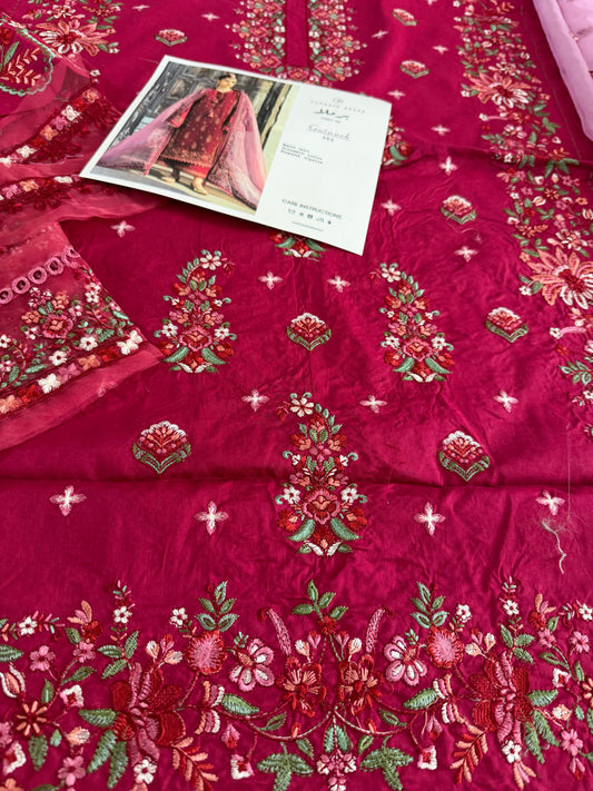 Plum Floral Embroidered Lawn Dress Material Online in Dubai DXB UAE Abudhabi Meena Bazaar