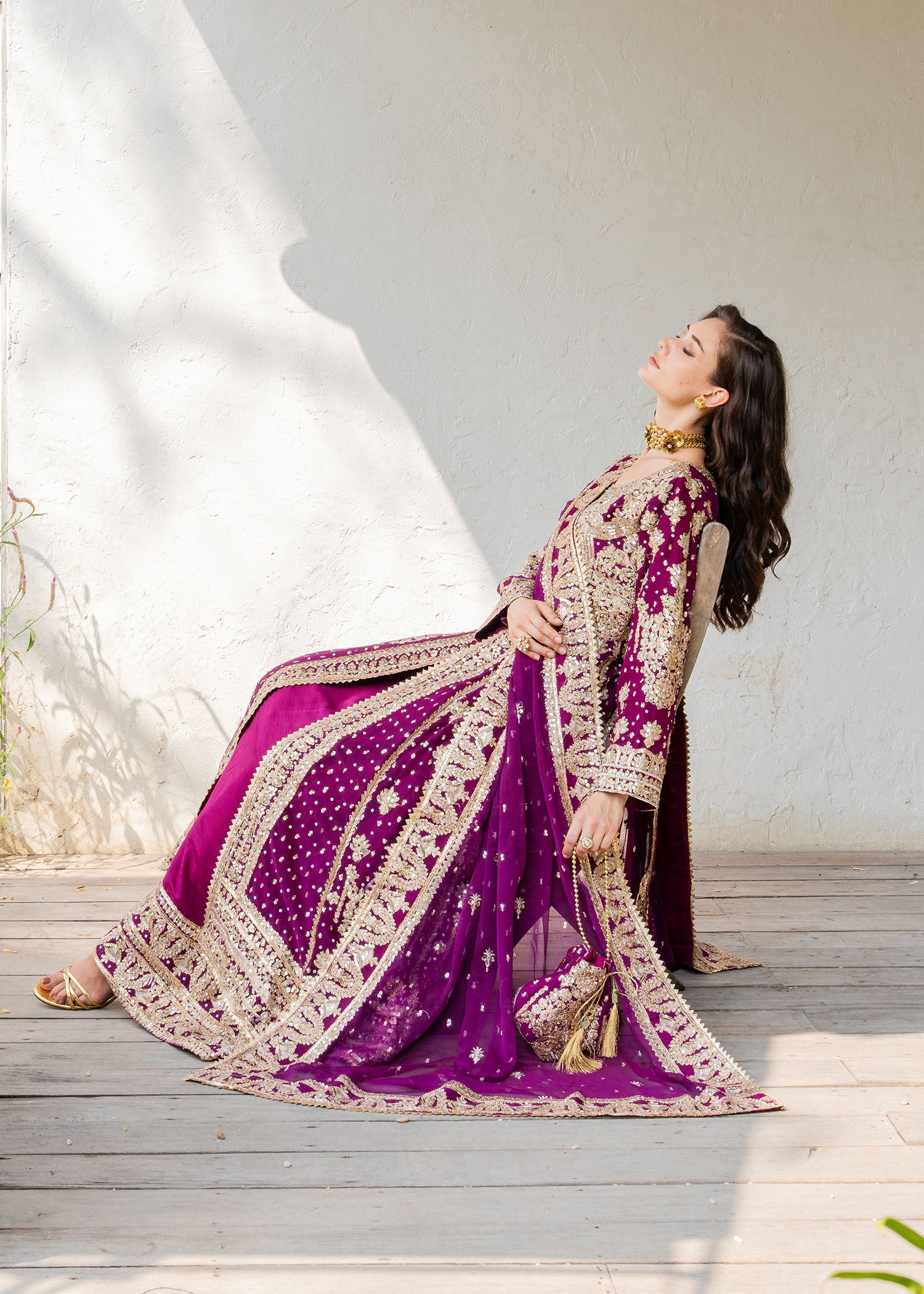Plum Gold Embroidered Chiffon Pakistani Suit Online in Sri Lanka India Australia