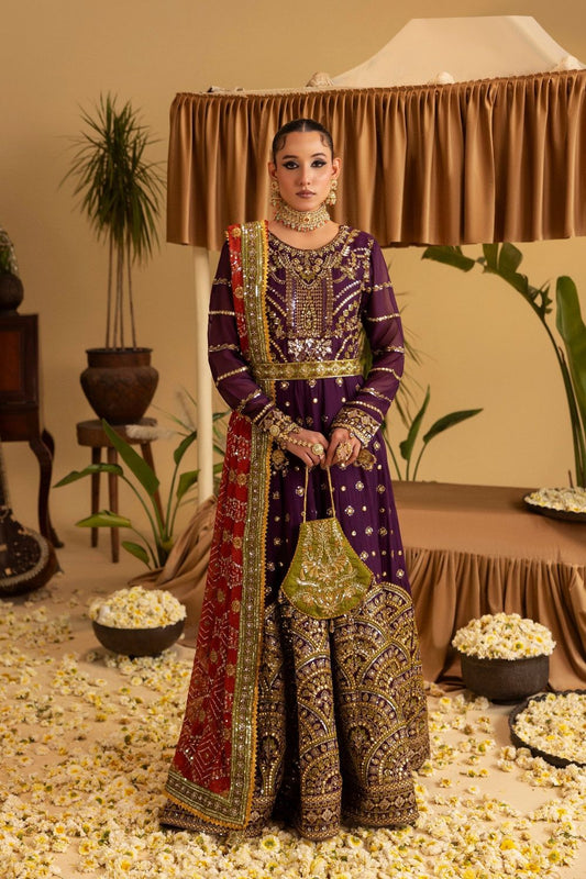 Plum Purple Embellished Chiffon Partywear Suit Online in Dubai UAE Abudhabi Ajman Sharjah