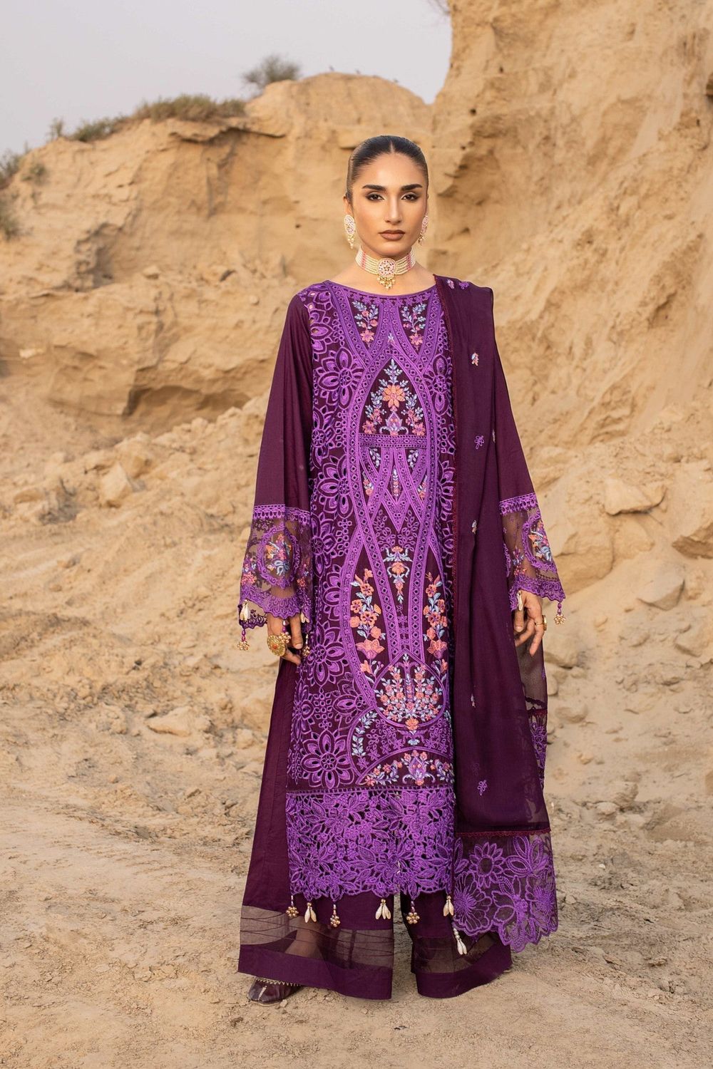 Plum Purple Embroidered Cotton Kurta Suit Online in Dubai UAE Abudhabi Ajman Sharjah
