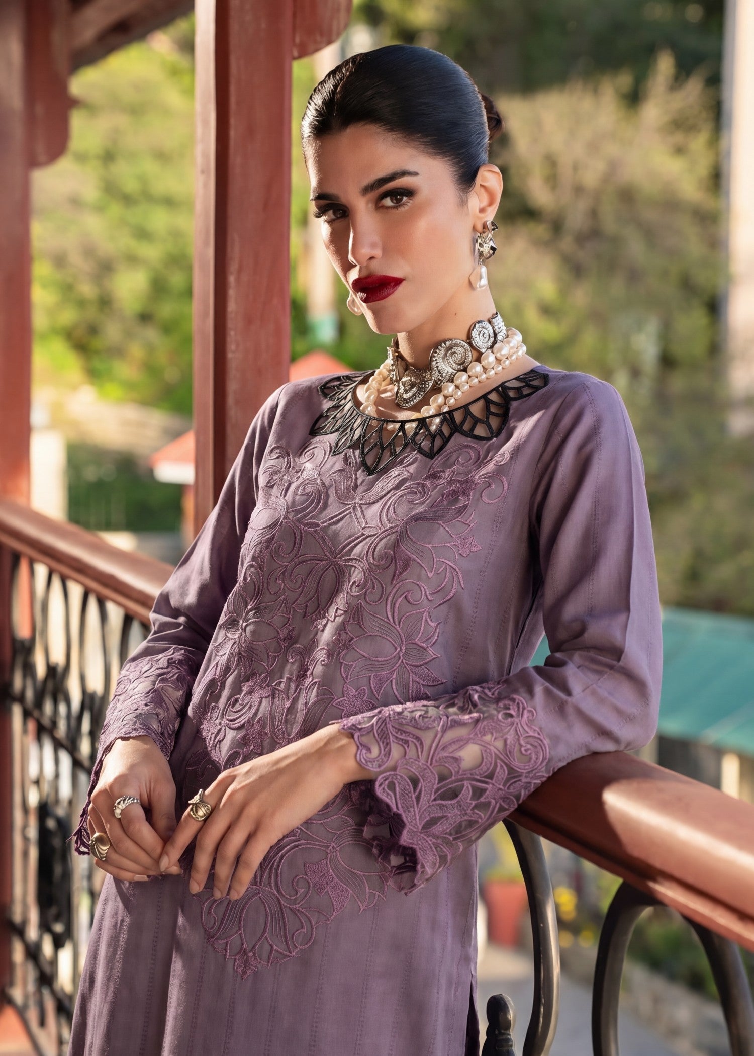 Plum Purple Embroidered Lawn Straight Kurta Set Online in Dubai DXB UAE Abudhabi Meena Bazaar