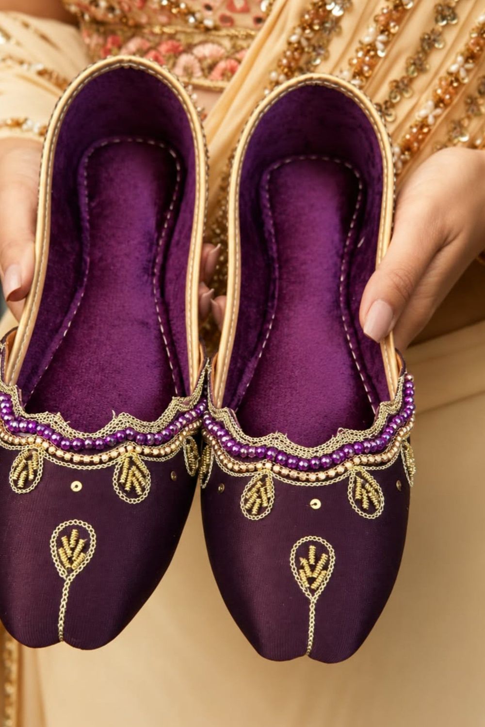 Plum Purple Silk Khussa Ladies Ethnic Shoes Online in Dubai UAE Abudhabi Ajman Sharjah