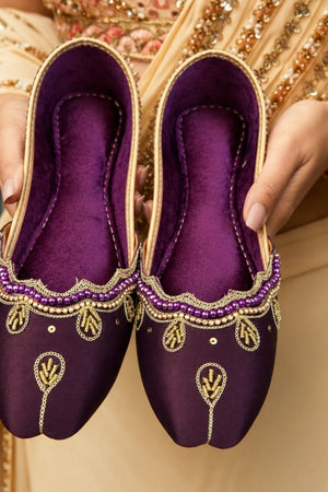 Plum Purple Silk Khussa Ladies Ethnic Shoes Online in Dubai UAE Abudhabi Ajman Sharjah