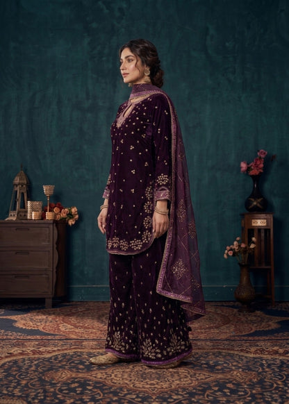 Plum Velvet Partywear Salwar Suit Online in Sri Lanka India Australia