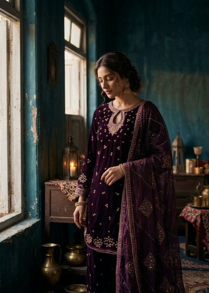 Plum Velvet Straight Trouser Suit Online in Dubai UAE Abudhabi Ajman Sharjah