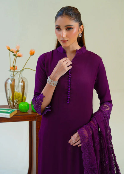 Plum Purple Chiffon Partywear Suit with Chikankari Embroidered Dupatta
