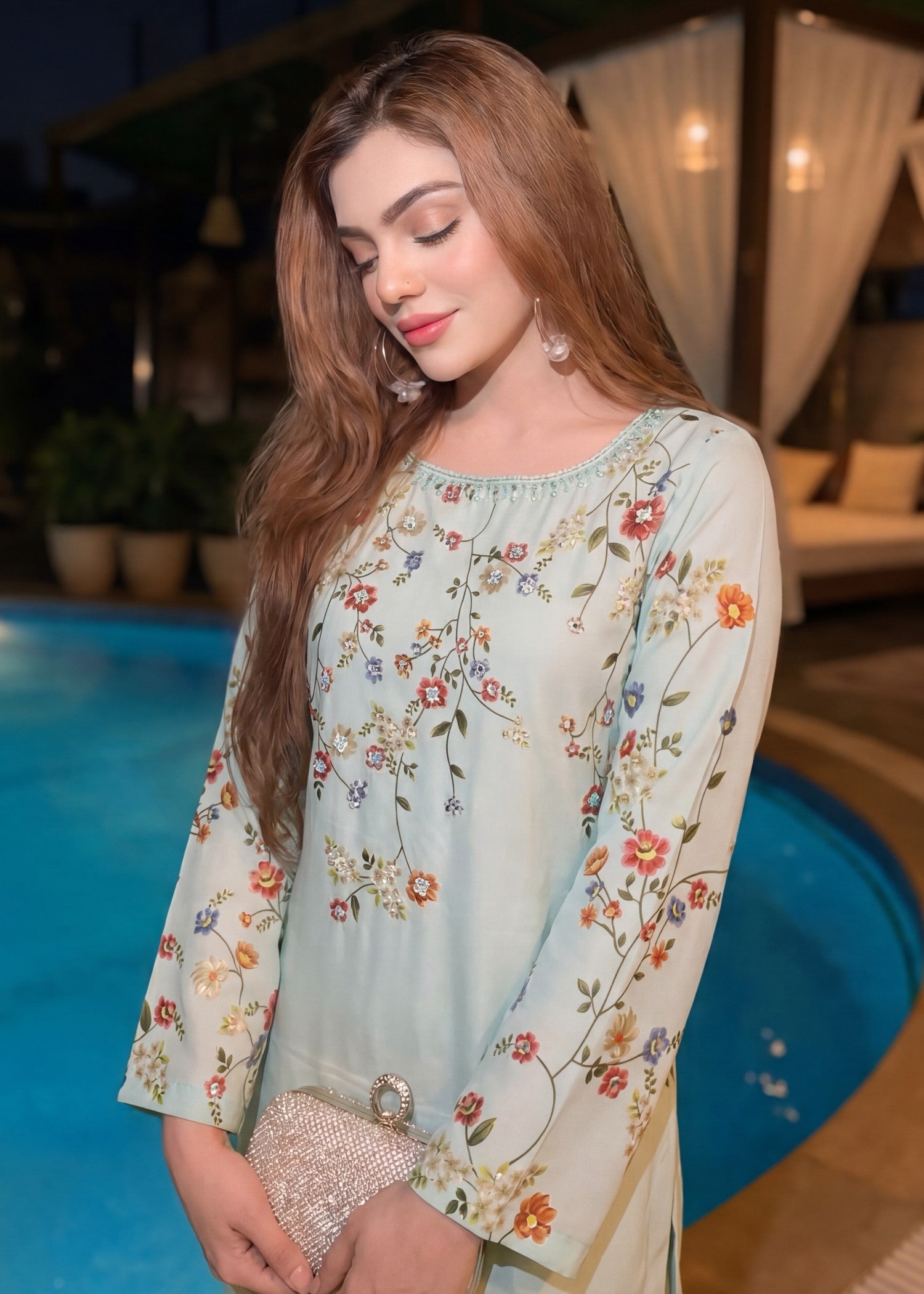 Poly Silk Embellished Kaftan for Women Online in Sri Lanka India Australia