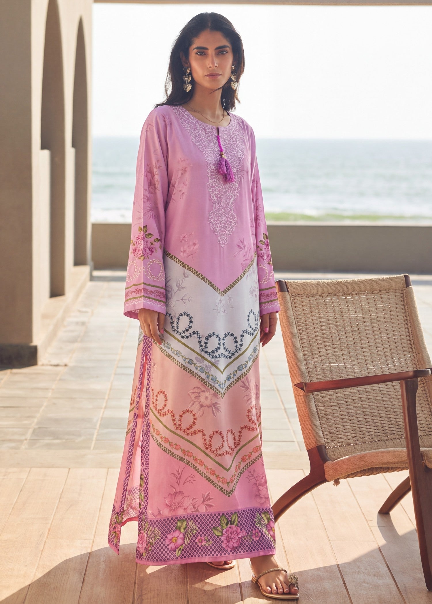 Poly Silk Embroidered Straight Cut Kaftan Online in Sri Lanka India Australia