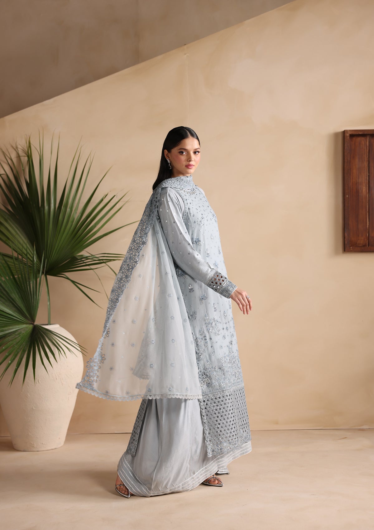 Powder Blue Chiffon Party Wear Suit Online in Dubai UAE Abudhabi Ajman Sharjah