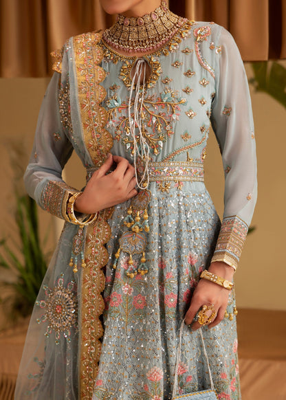 Powder Blue Embellished Chiffon Readymade Suit Online in Dubai DXB UAE Abudhabi Meena Bazaar