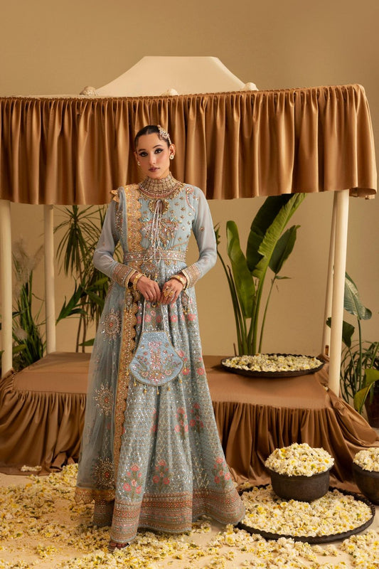 Powder Blue Embellished Chiffon Wedding Guest Wear Suit Online in Dubai UAE Abudhabi Ajman Sharjah