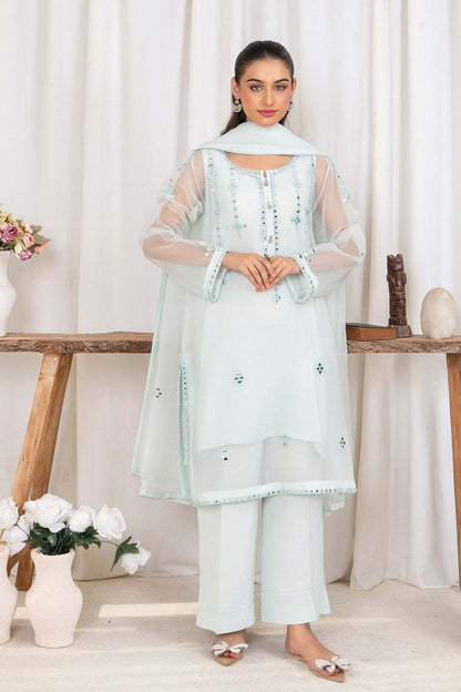 Powder Blue Embellished Organza Festive Suit Online in Dubai UAE Abudhabi Ajman Sharjah