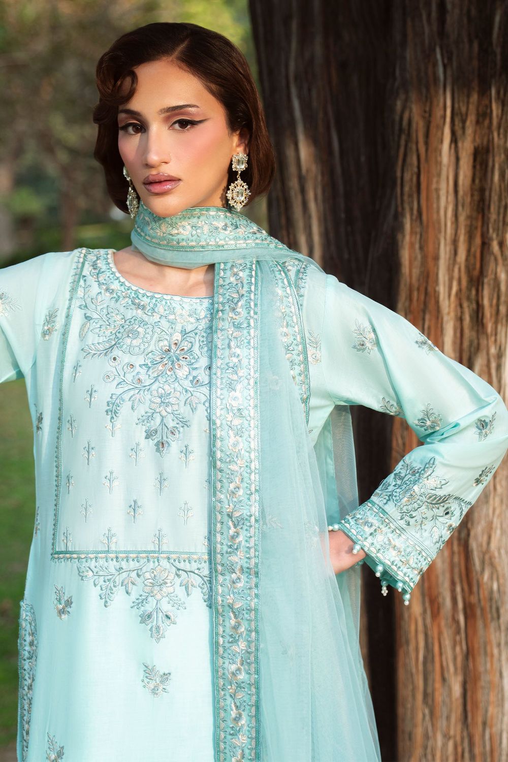 Powder Blue Embroidered Lawn Partywear Suit Online in Dubai UAE Abudhabi Ajman Sharjah