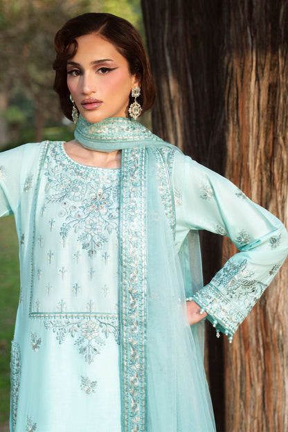 Powder Blue Embroidered Lawn Partywear Suit Online in Dubai UAE Abudhabi Ajman Sharjah