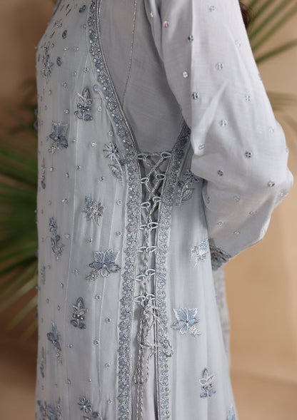 Powder Blue Embroidered Raw Silk Trouser Suit Online in Dubai DXB UAE Abudhabi Meena Bazaar