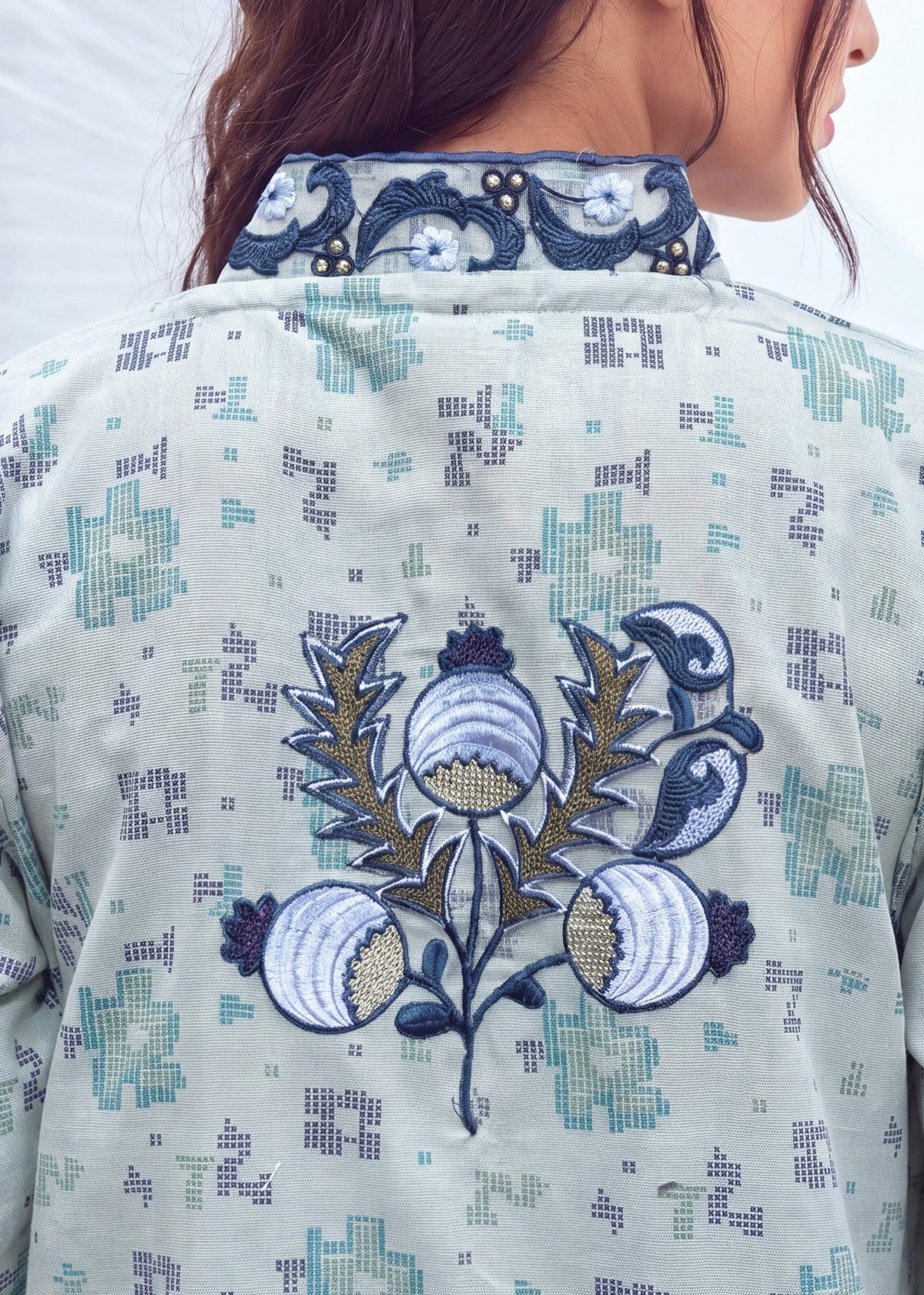 Powder Blue Khaddar Kaftan Stitched Online in Dubai DXB UAE Abudhabi Meena Bazaar