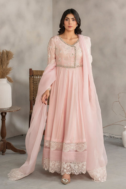 Powder Pink Embroidered Cotton Silk Pishwas Suit Online in Dubai UAE Abudhabi Ajman Sharjah
