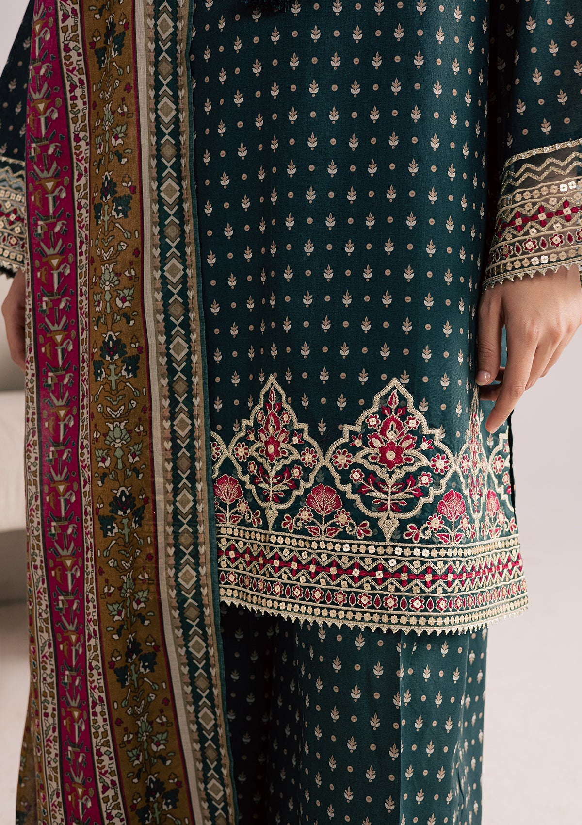 Premium Lawn 3-Piece Suit Forest Green Online in Sri Lanka India Australia