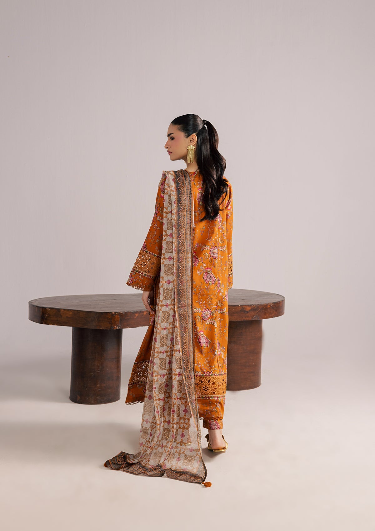 Premium Lawn Mustard Embroidered Kurta Set Online in Dubai UAE Abudhabi Ajman Sharjah