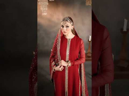 Red Chiffon Sequins Embroidered Sharara Size Large