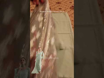 Pistachio Chiffon Embroidered Partywear Suit with Handmade Neckline