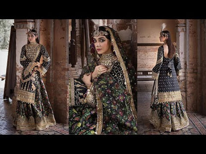 Black & Gold Handmade Raw Silk Gharara