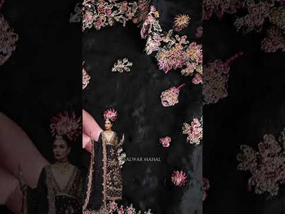 Black Handmade Semi-Stitched Lehenga