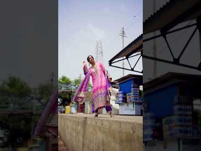 Pink & Purple Chiffon Embellished Suit