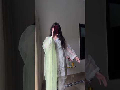 White Handmade Pure Organza Suit