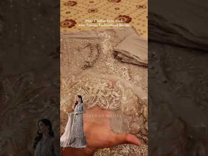 Grey Handmade Chiffon Suit with Crushed Sharara